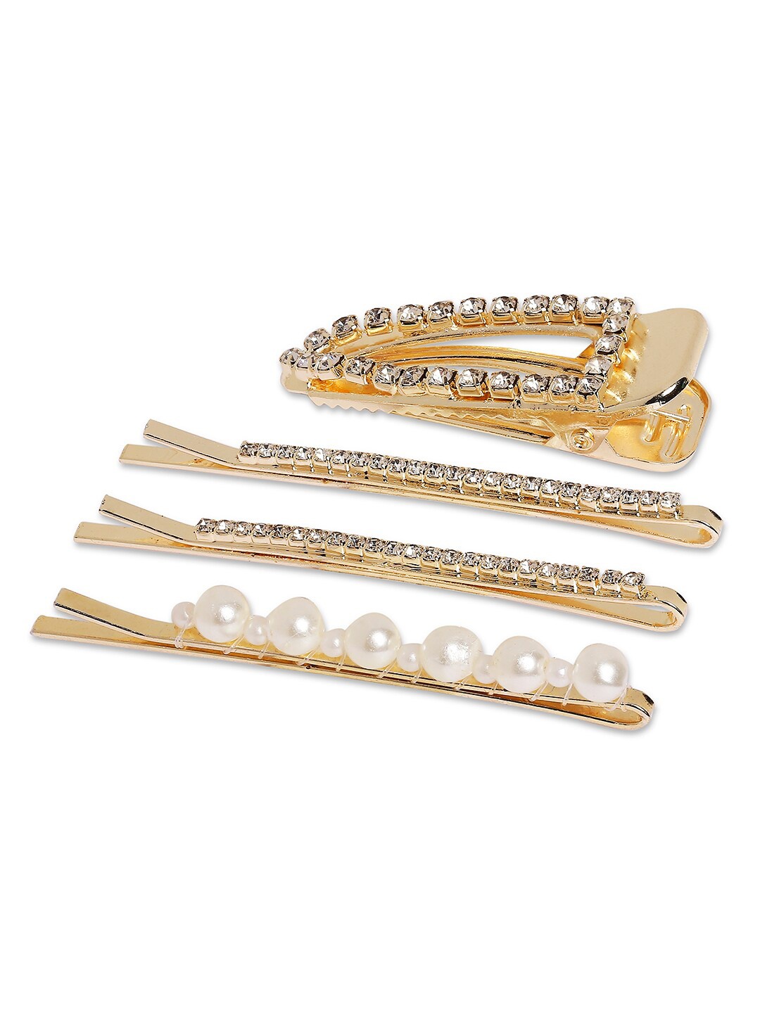 

BELLEZIYA Women Gold-Toned & White Set of 4 Embellished Bobby Pins