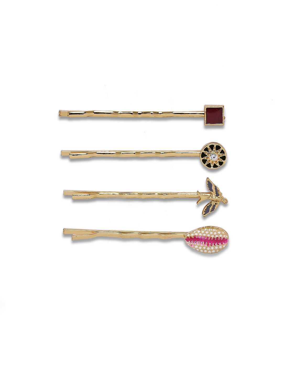 

BELLEZIYA Women Gold-Toned & Fuchsia Set of 4 Embellished Bobby Pins