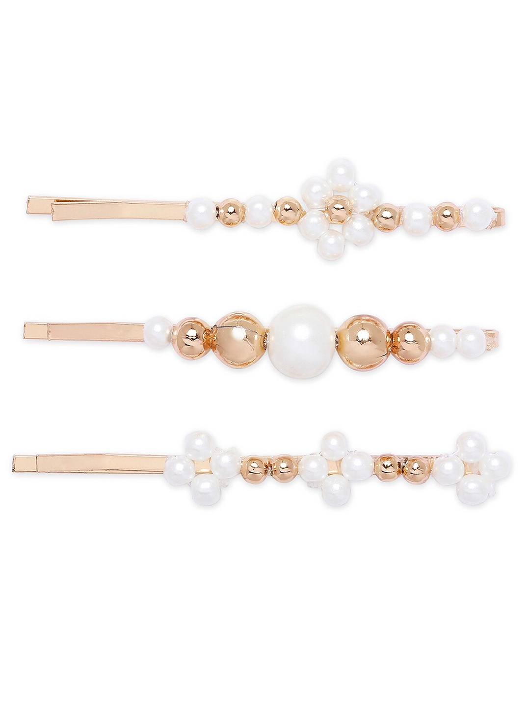 

BELLEZIYA Women Gold-Toned Set of 3 Beaded Bobby Pins