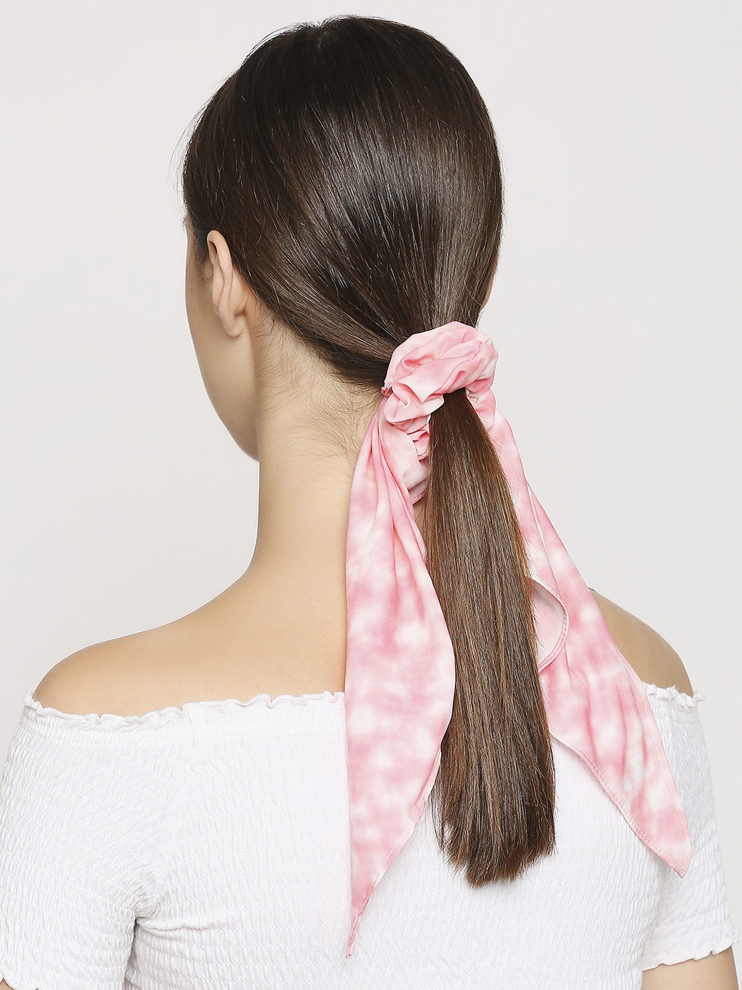 

BELLEZIYA Women Pink & White Tie Dye Scarf Scrunchie