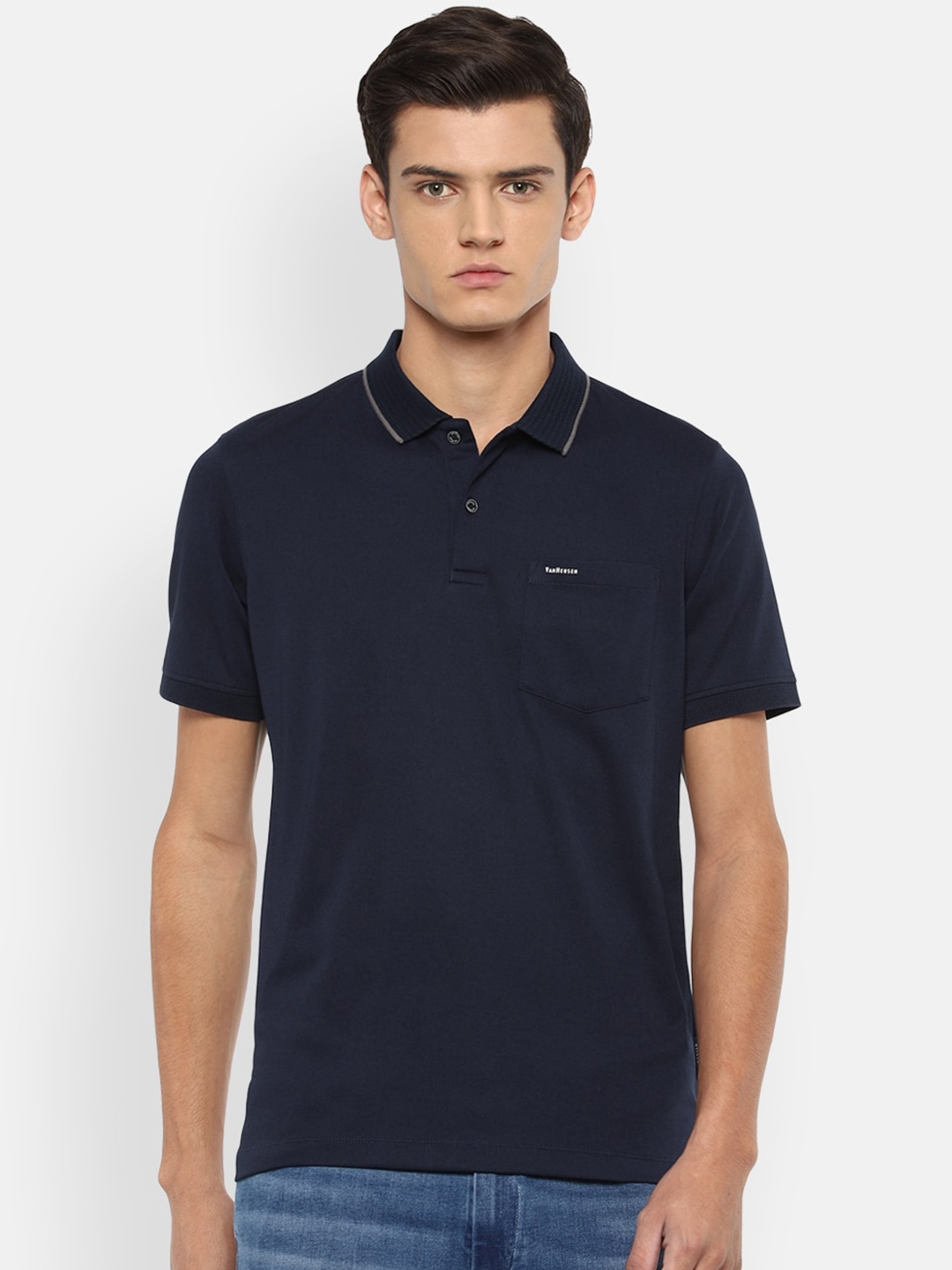 

Van Heusen Men Navy Blue Polo Collar Pockets T-shirt