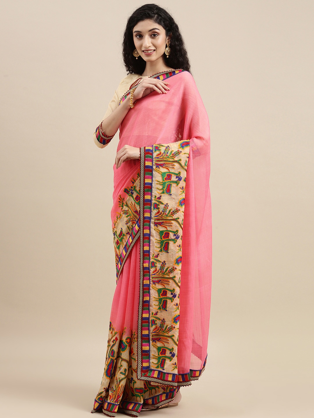 

SERONA FABRICS Pink Pure Chiffon Saree