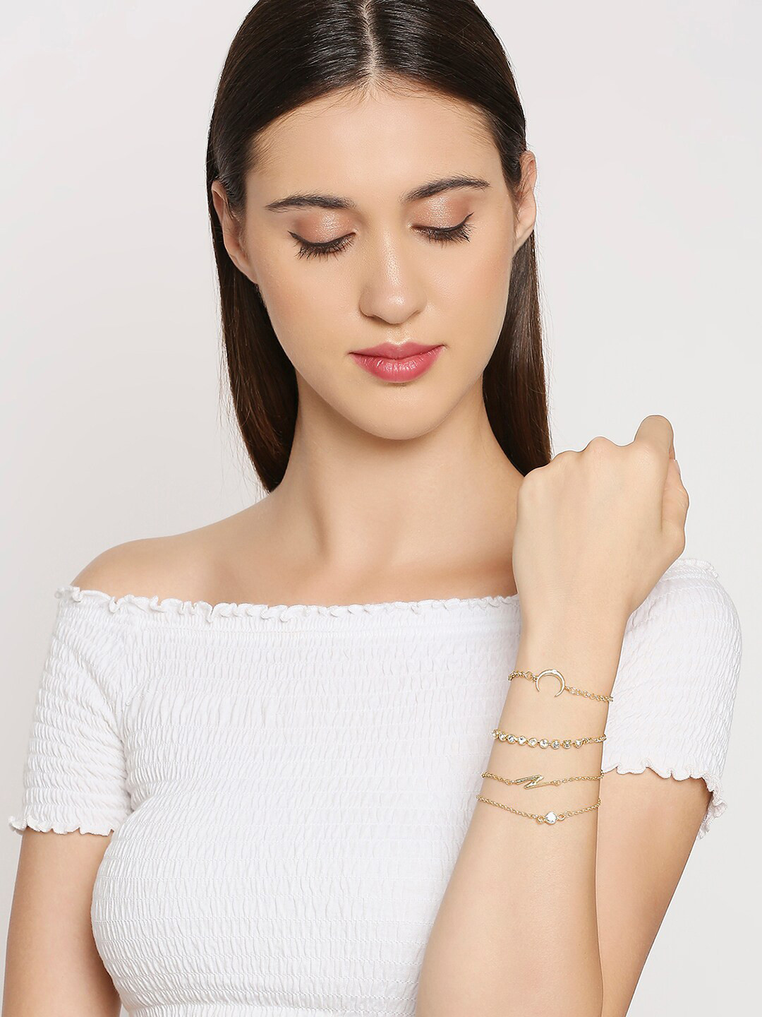 

BELLEZIYA Women 4 Gold-Toned Charm Bracelet
