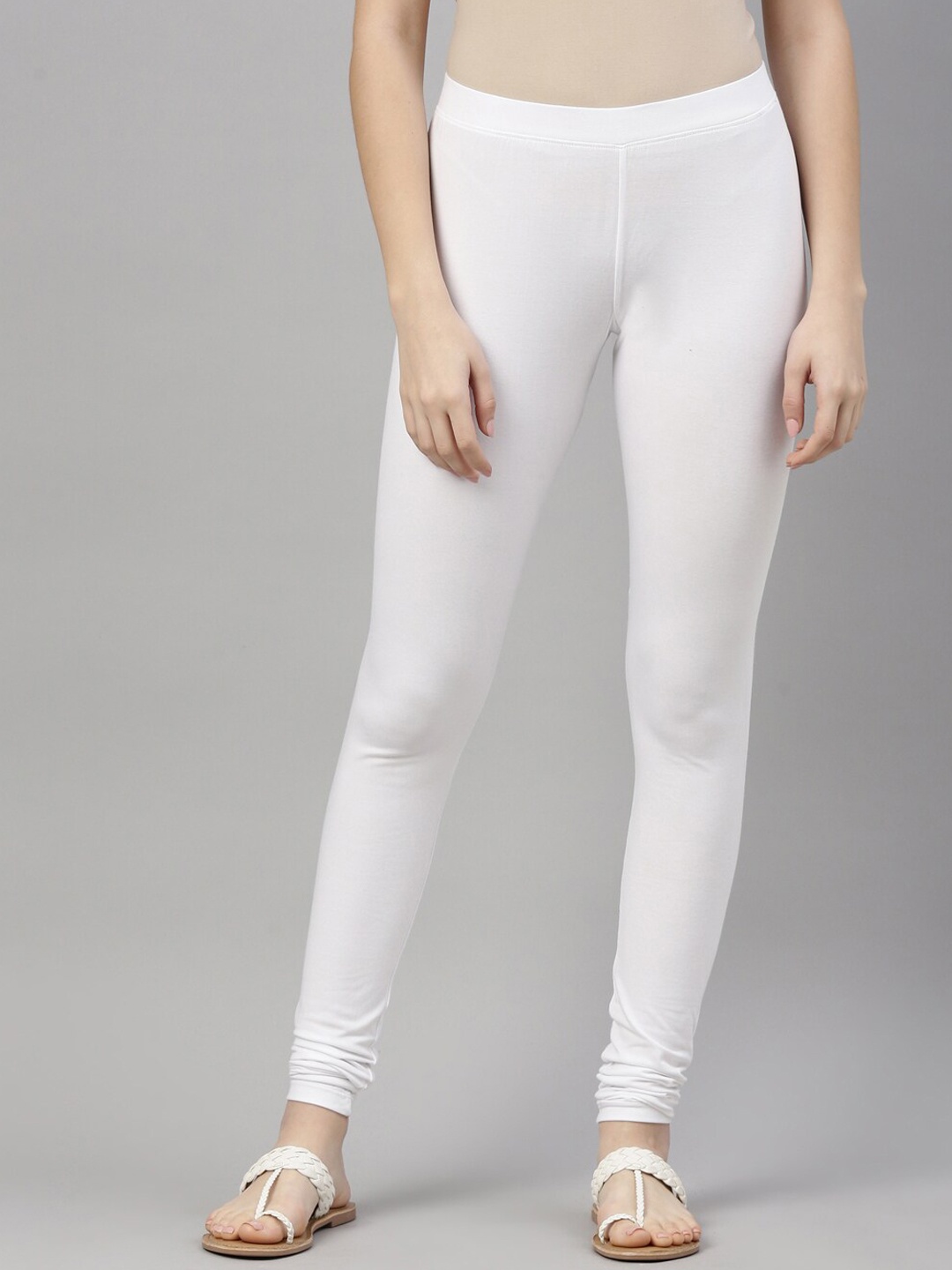 

Kryptic Women White Solid Churidar-Length Leggings