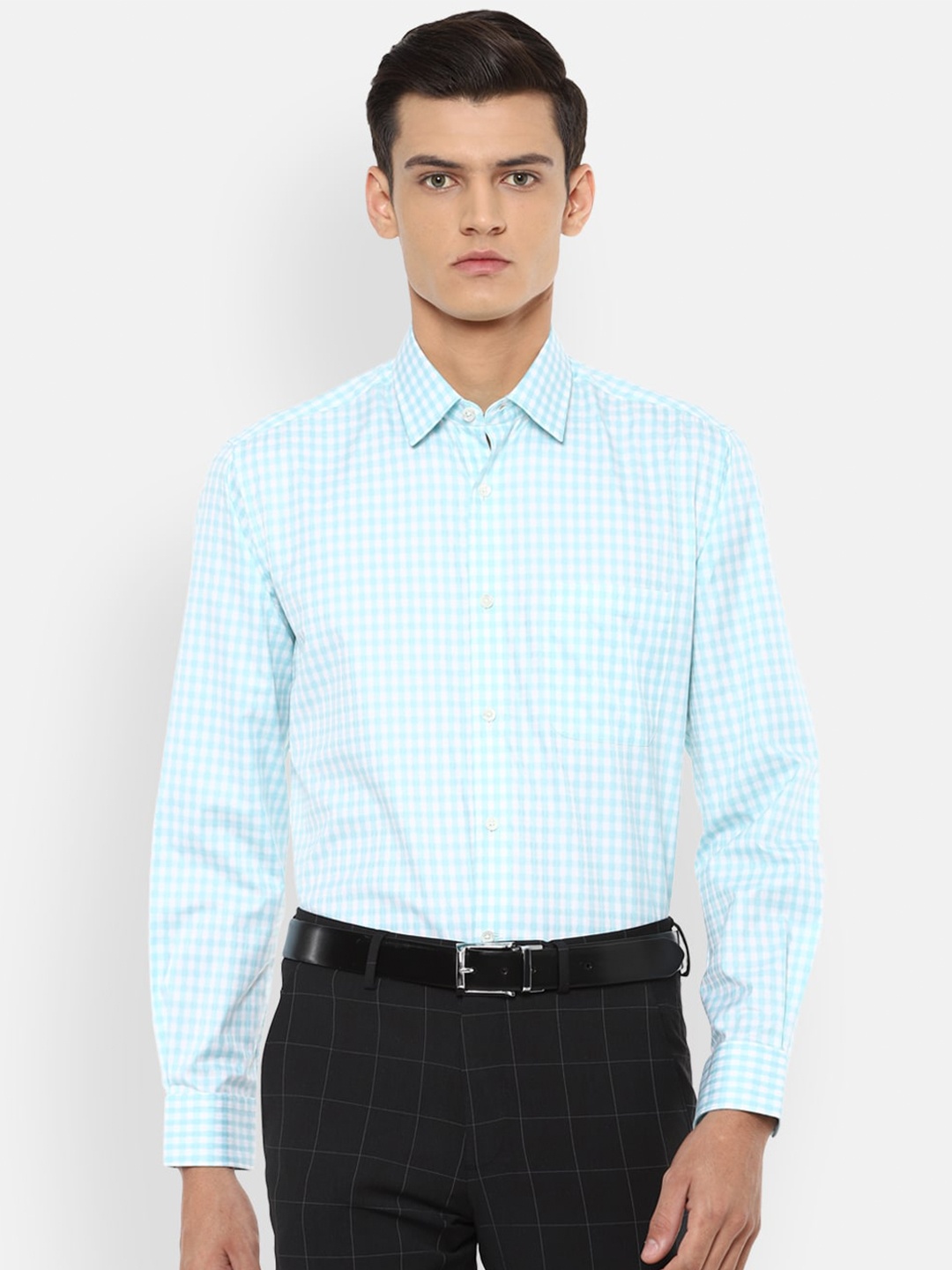 

Luxure by Louis Philippe Men Blue Grid Tattersall Checked Formal Shirt