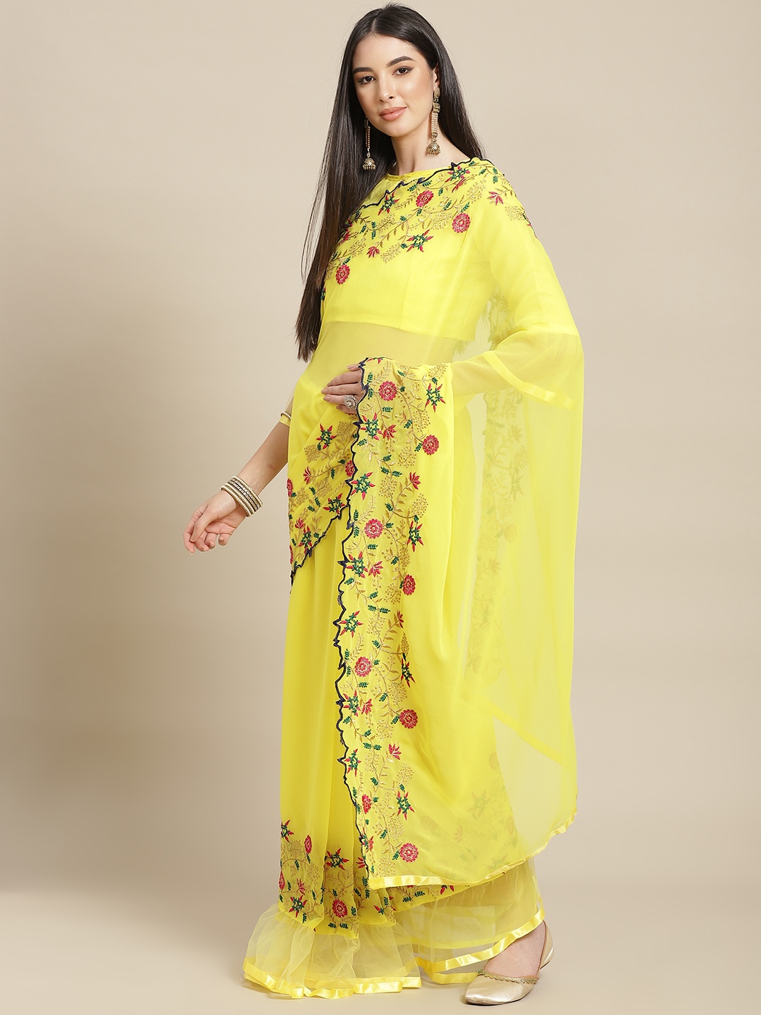 

SERONA FABRICS Yellow Solid Saree