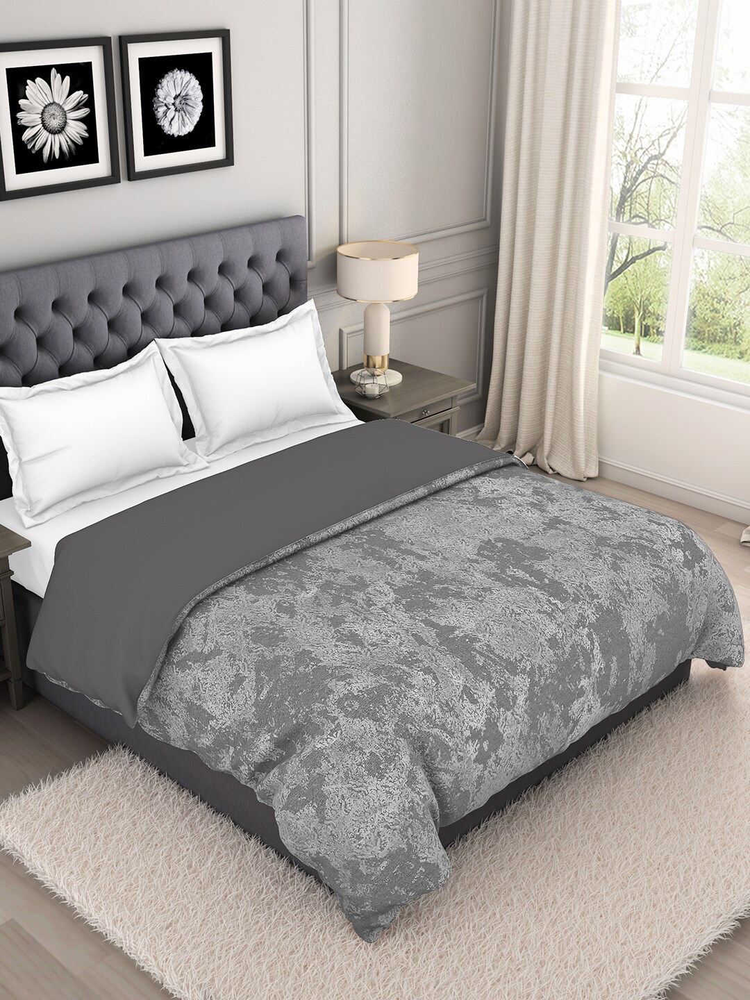 

SPACES Grey AC Room 210 GSM Antimicrobial Double Bed Quilt