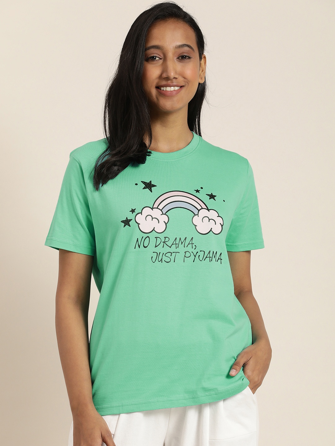 

QUARANTINE Women Green Graphic Printed T-shirt