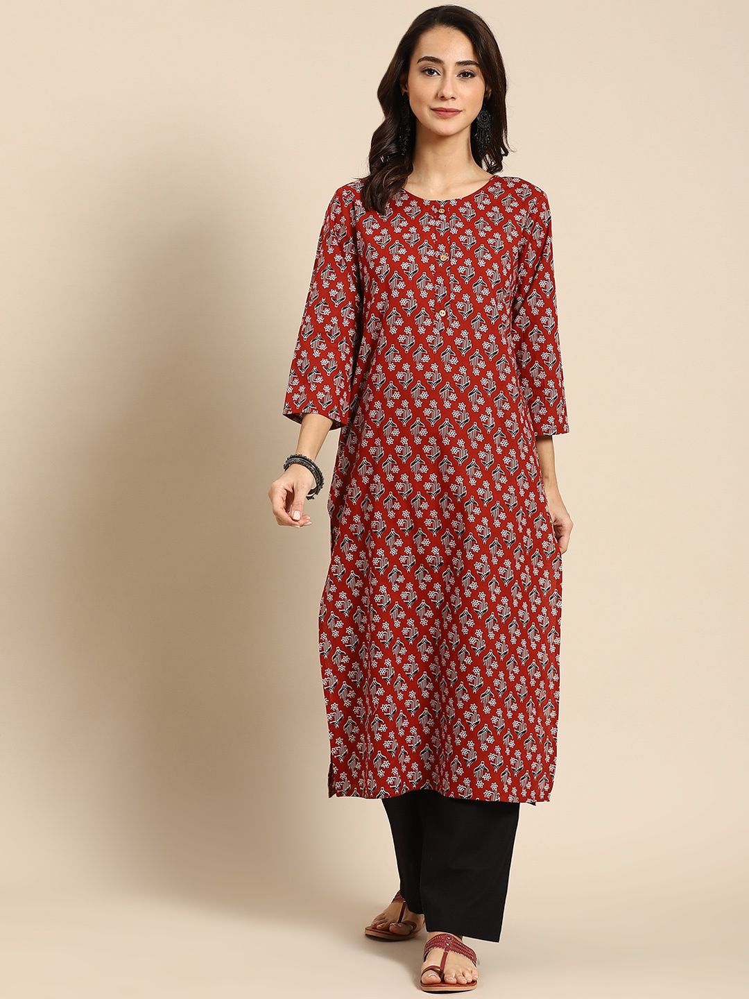 

Prakrti Women Rust Floral buti print cotton kurta