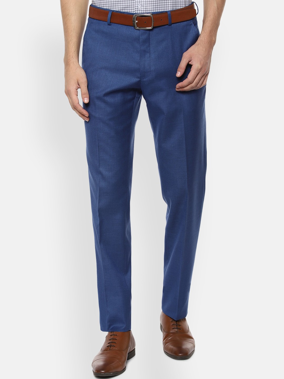 

Van Heusen Men Blue Solid Formal Trousers