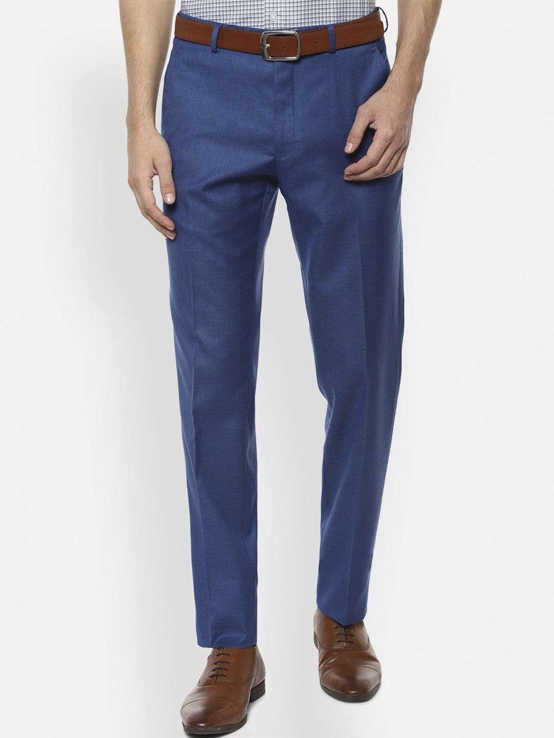 

Van Heusen Men Blue Solid Formal Trousers