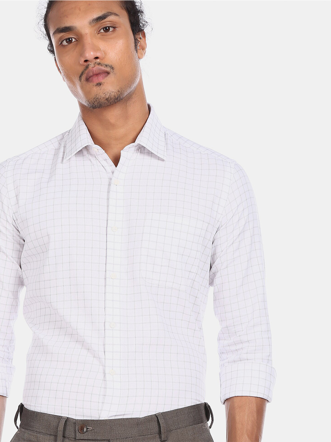 

Arrow New York Men White & Black Slim Fit Opaque Pure Cotton Formal Shirt