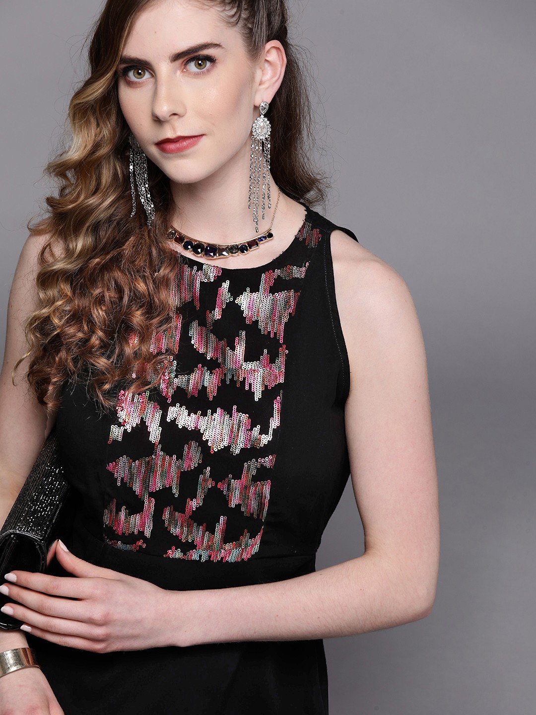 

Inddus Black Sequined Embroidered Georgette Maxi Gown