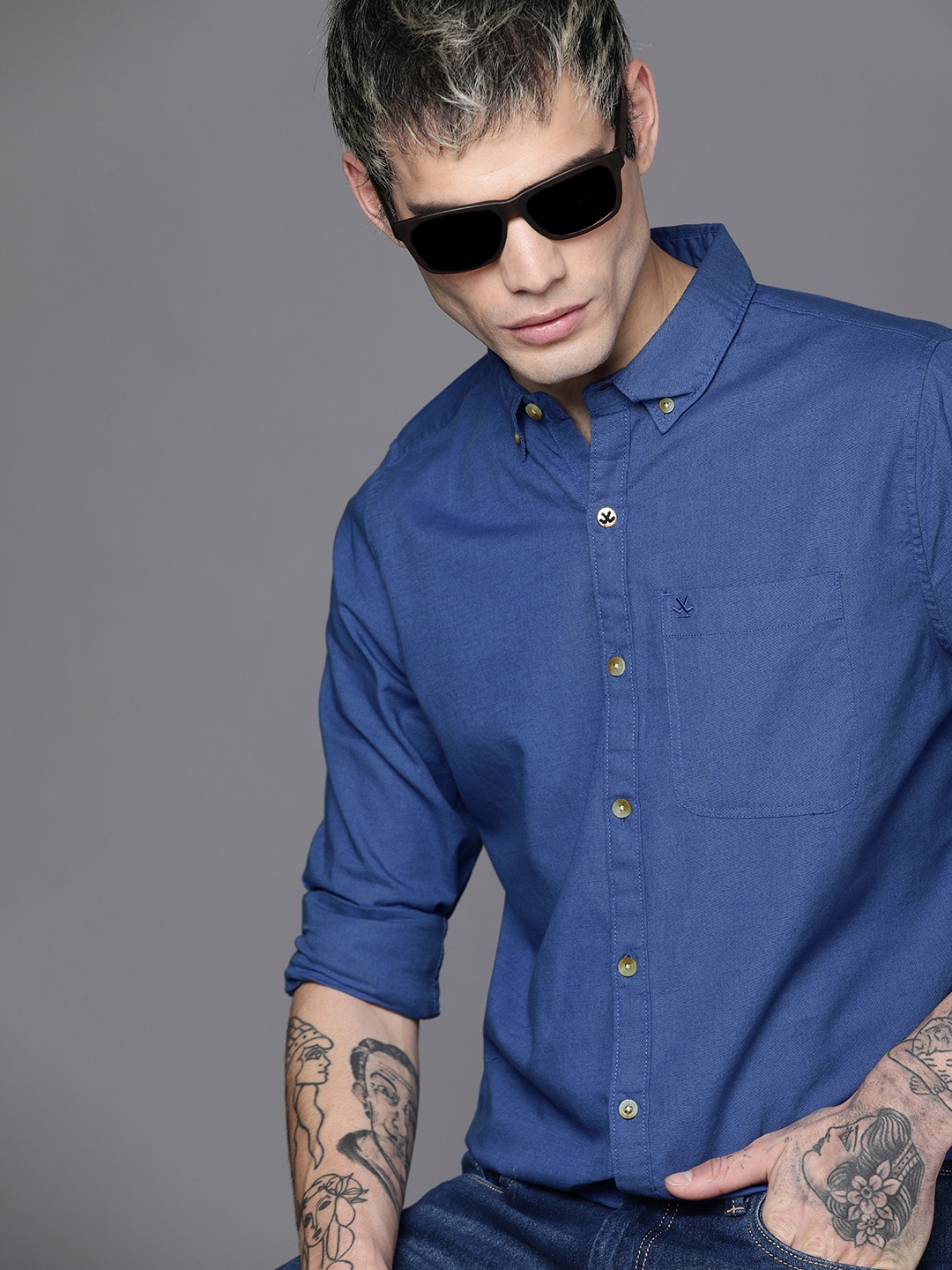 

WROGN Men Blue Slim Fit Casual Shirt