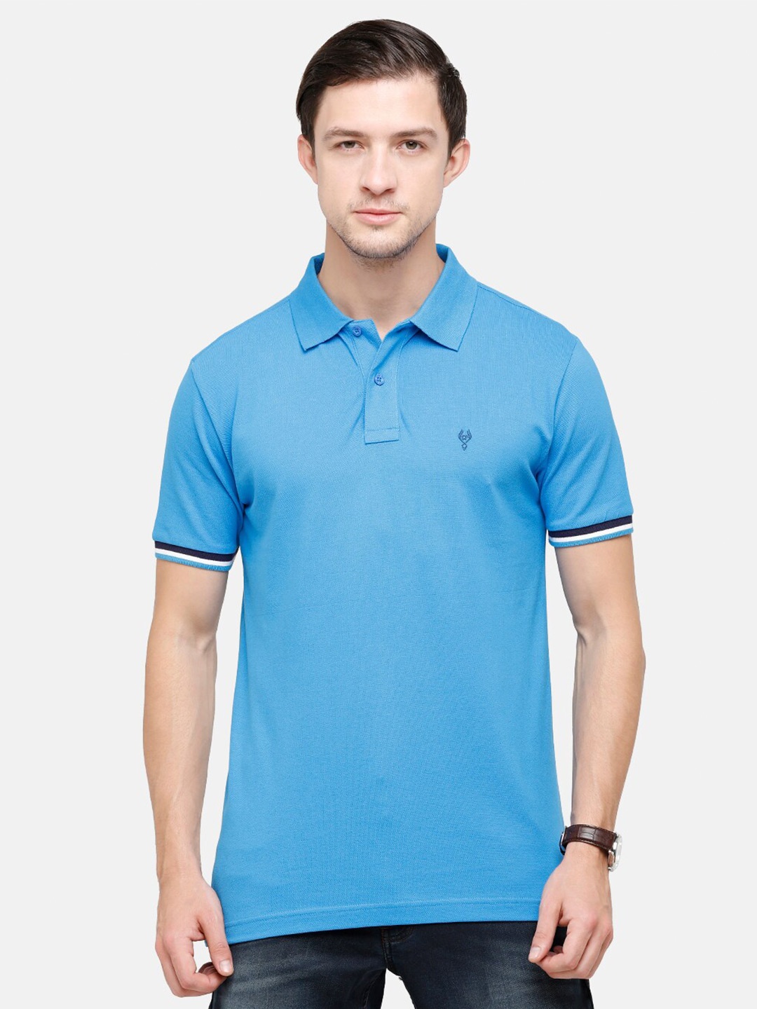 

Classic Polo Men Turquoise Blue Polo Collar Slim Fit T-shirt