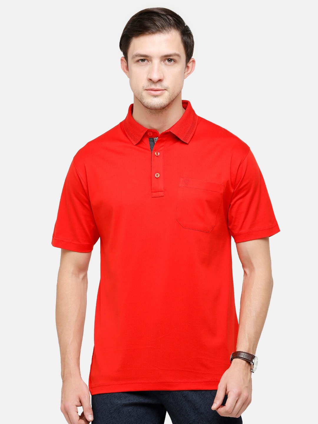 

Classic Polo Men Red Polo Collar Pockets T-shirt