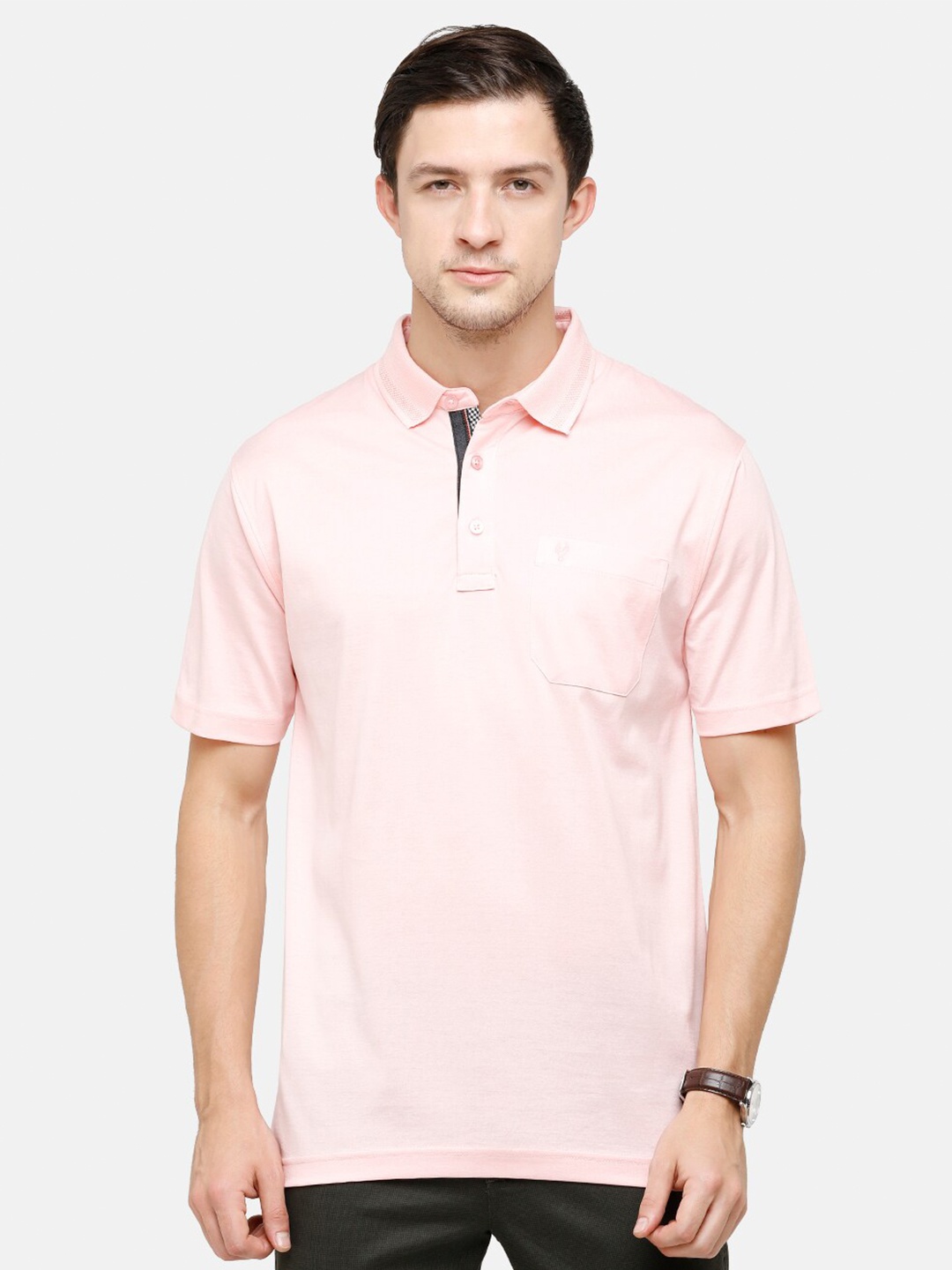 

Classic Polo Men Pink Polo Collar Pockets T-shirt