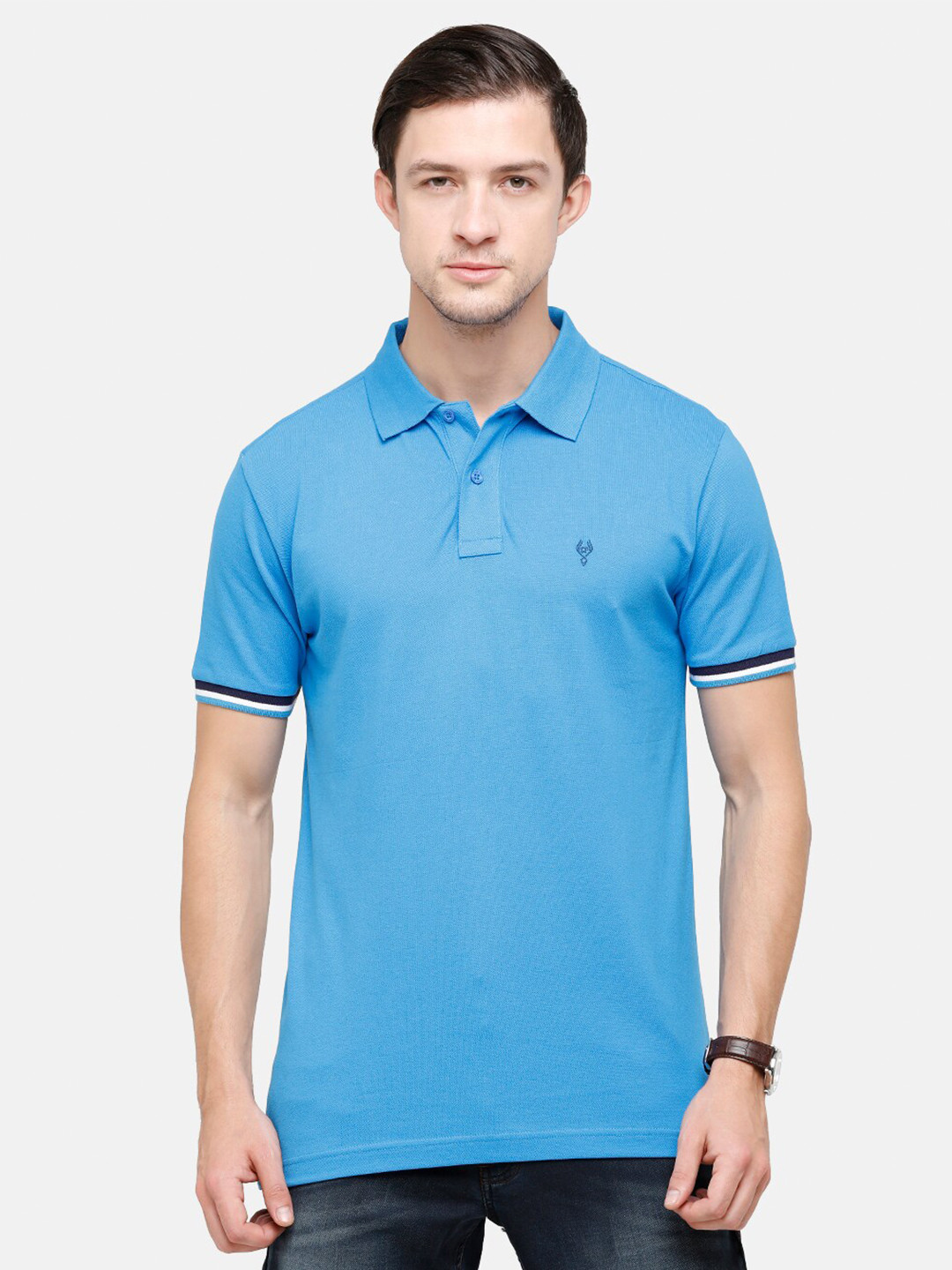 

Classic Polo Men Turquoise Blue Polo Collar Slim Fit T-shirt