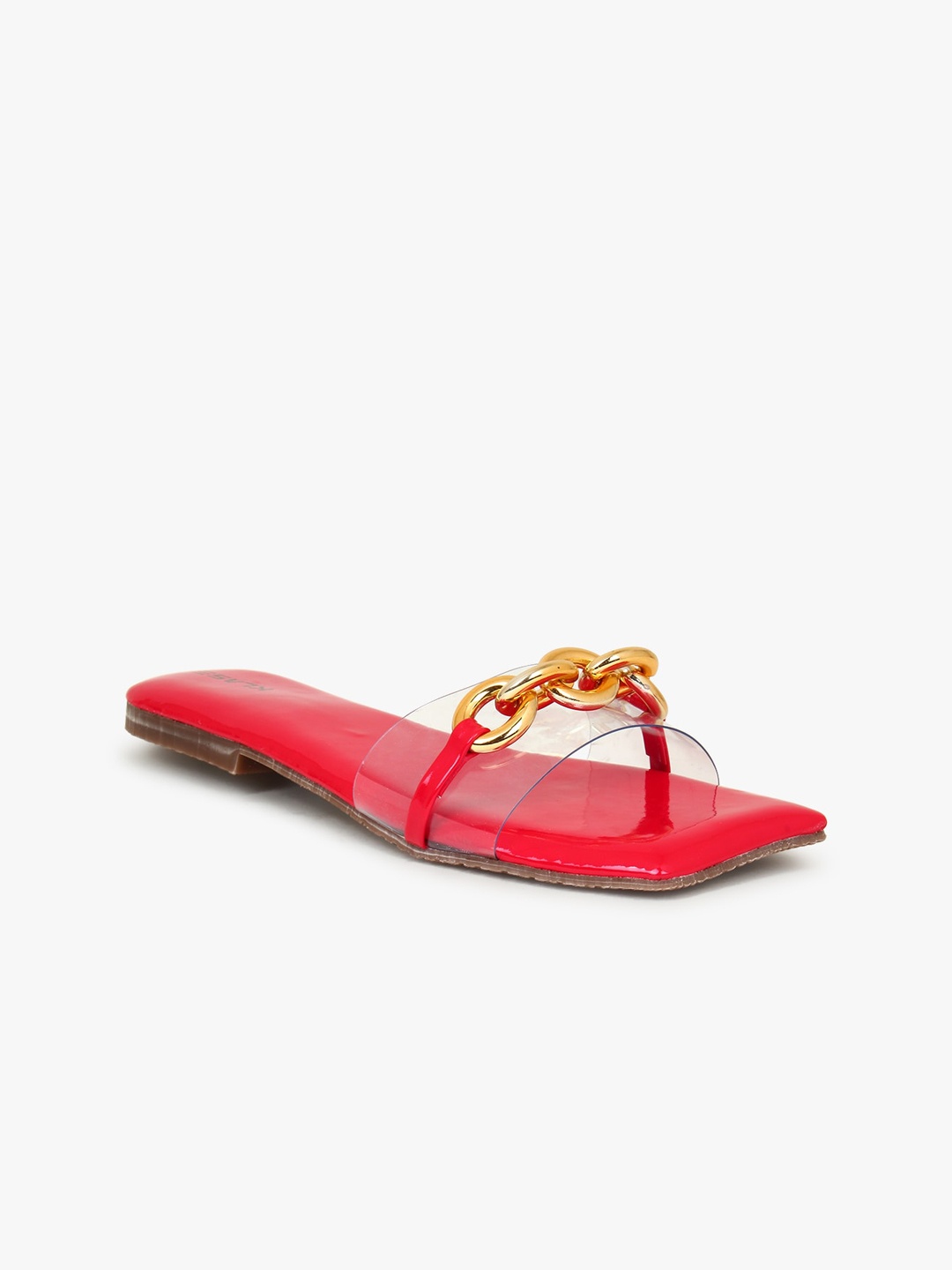 

KLASE Women Red Embellished Leather Party Open Toe Flats