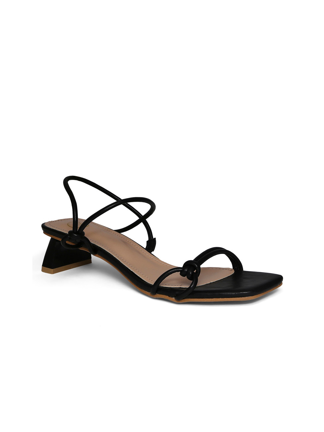

20Dresses Black Embellished PU Block Sandals with Buckles