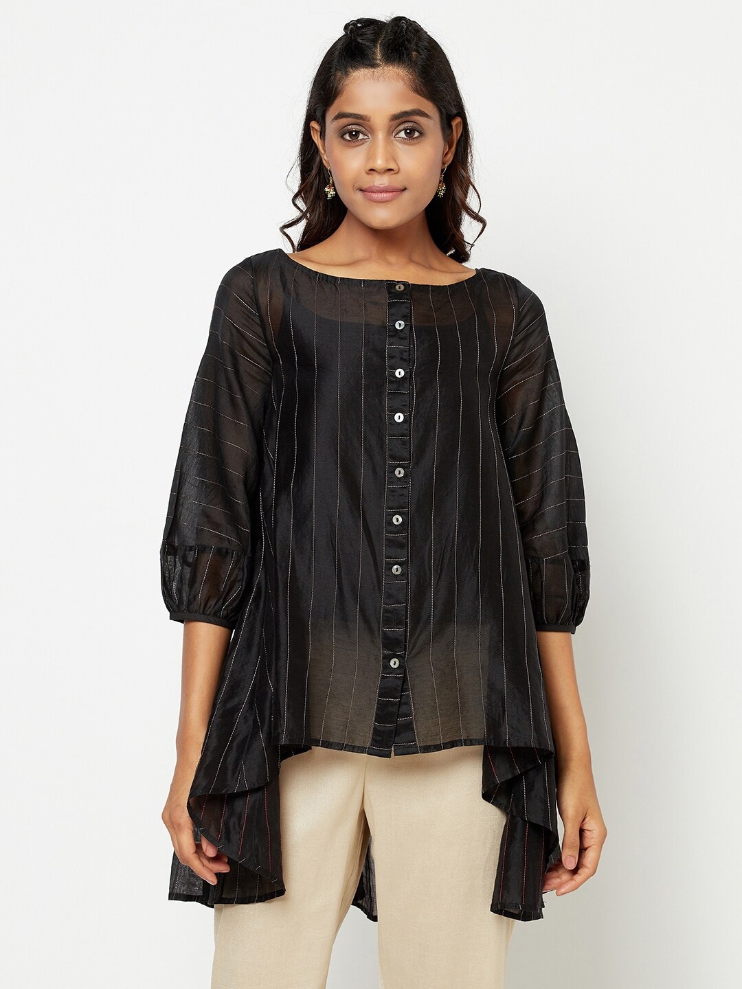 

Fabindia Black High-Low Longline Top