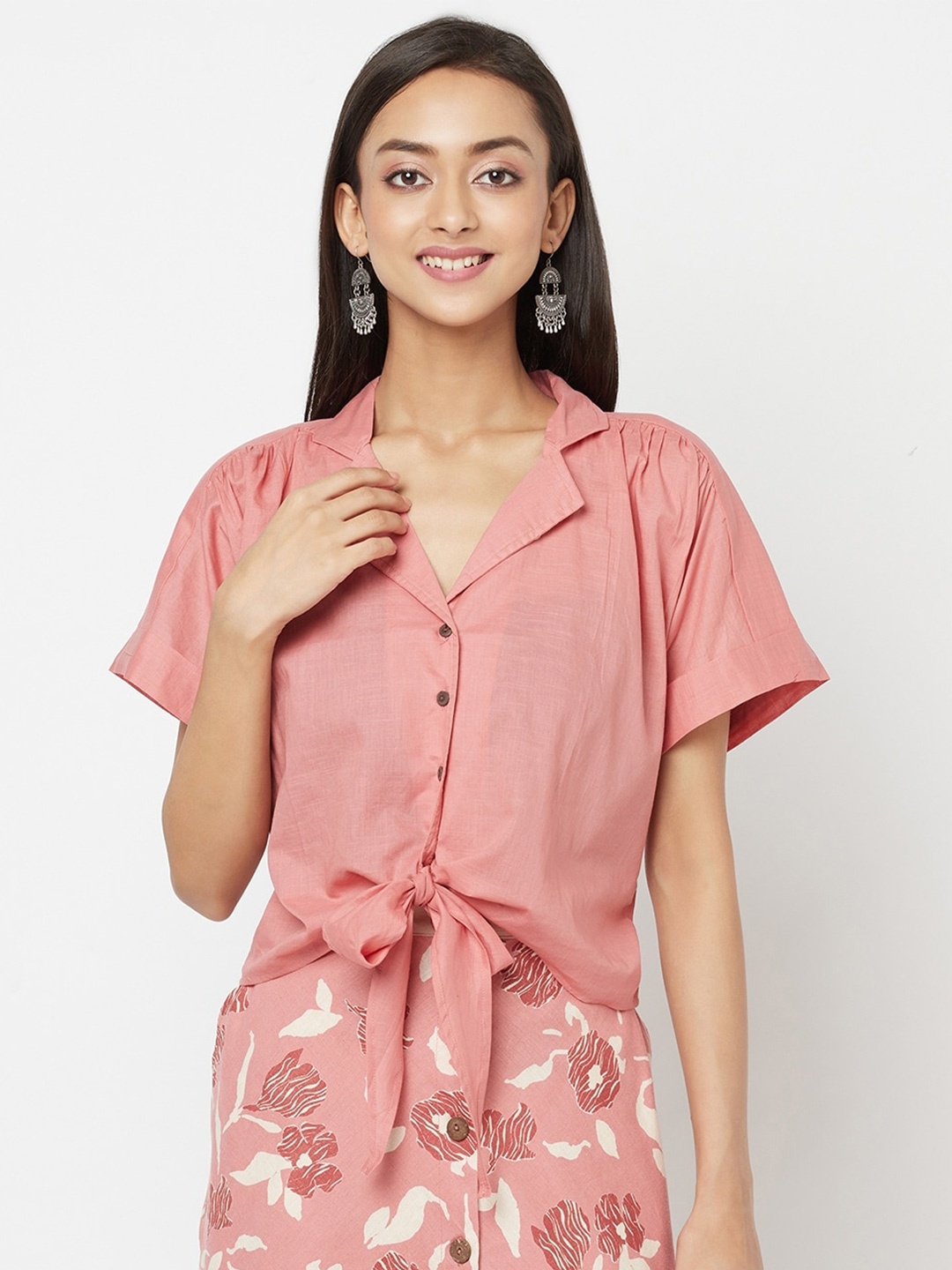 

Fabindia Pink Pure Cotton Shirt Style Top