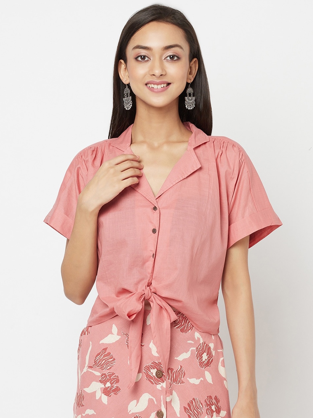 

Fabindia Pink Shirt Style Top