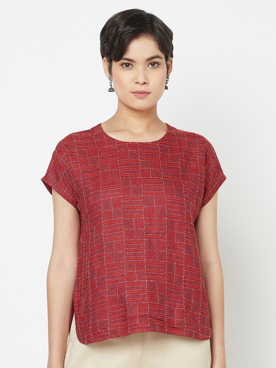 

Fabindia Maroon Extended Sleeves Regular Top