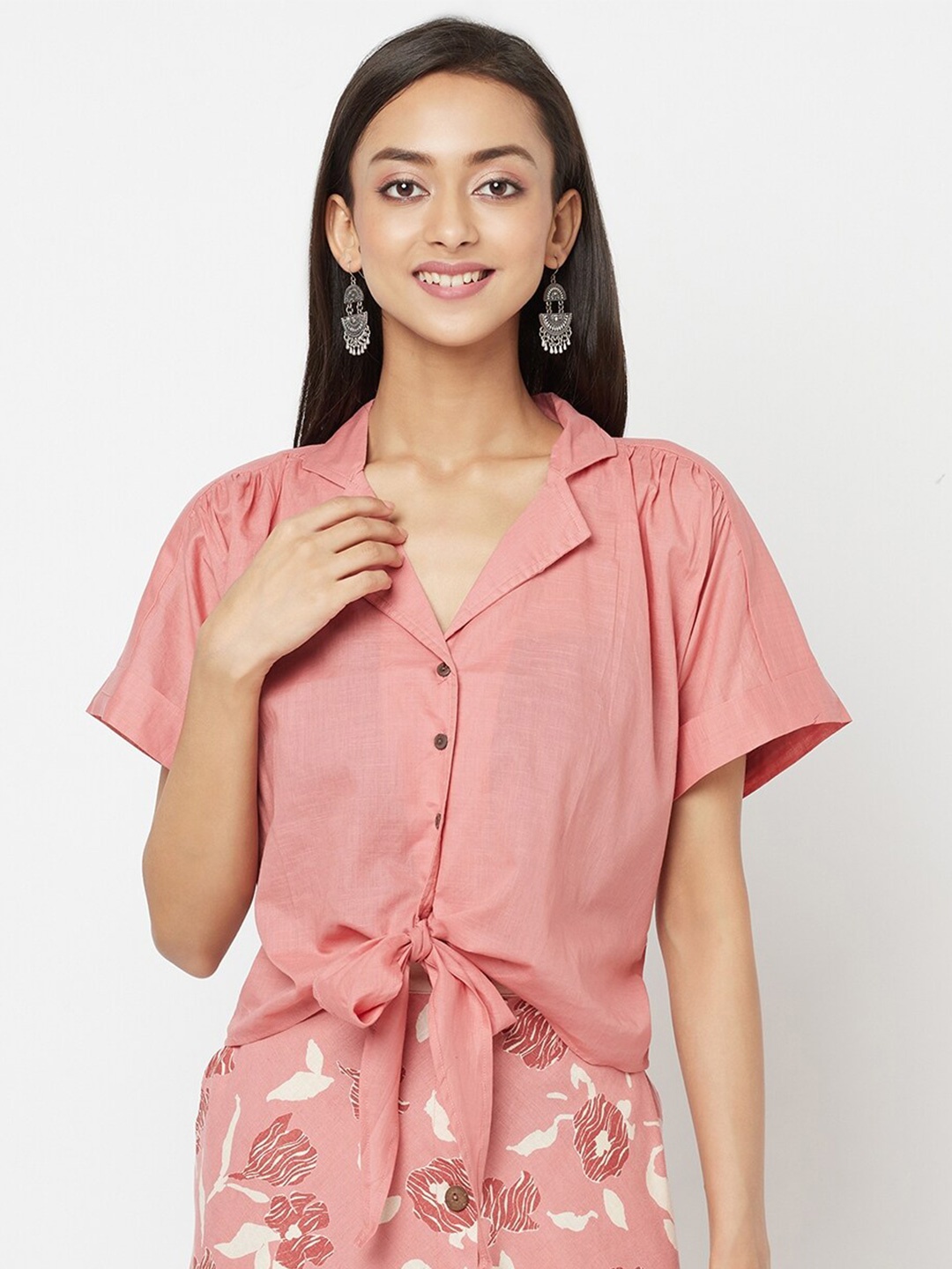 

Fabindia Pink Shirt Style Top