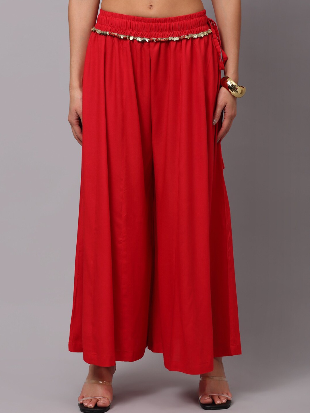 

NEUDIS Women Red Ethnic Flared Palazzos