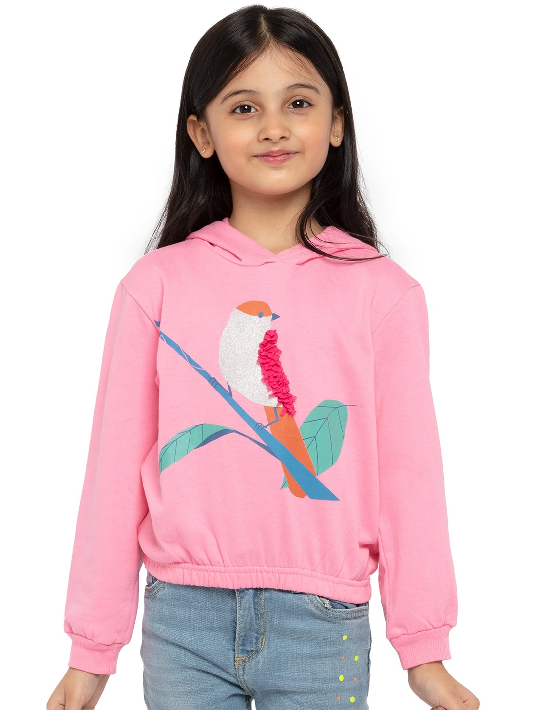 

UNDER FOURTEEN ONLY Girls Pink Printed Hooded Sweatshirt