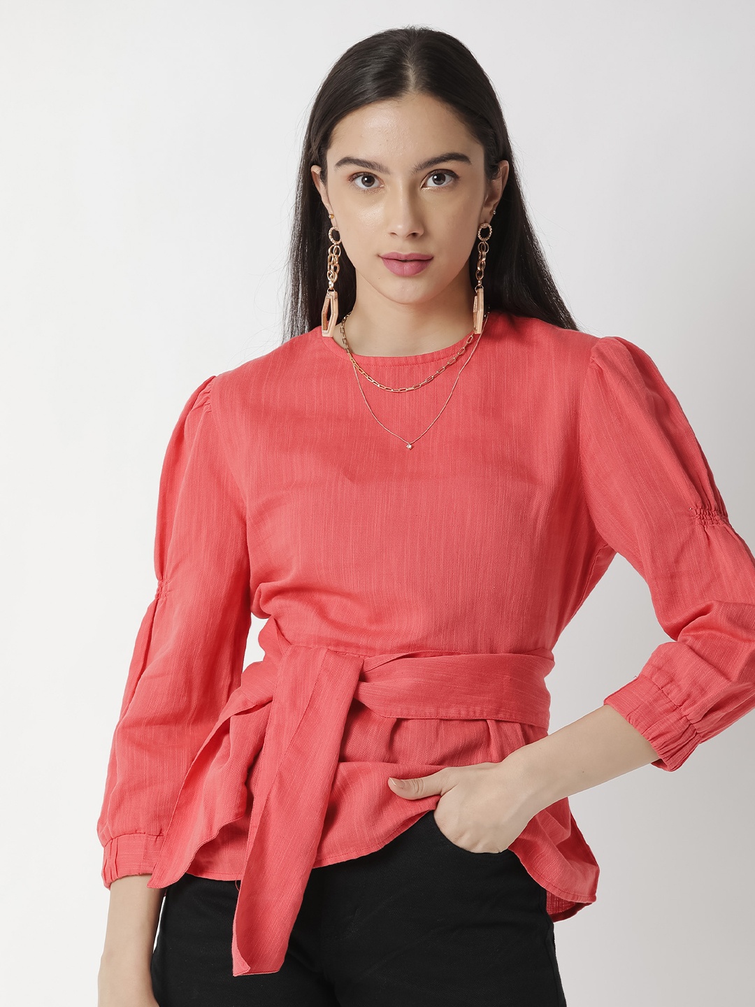 

RAREISM Red Cinched Waist Top