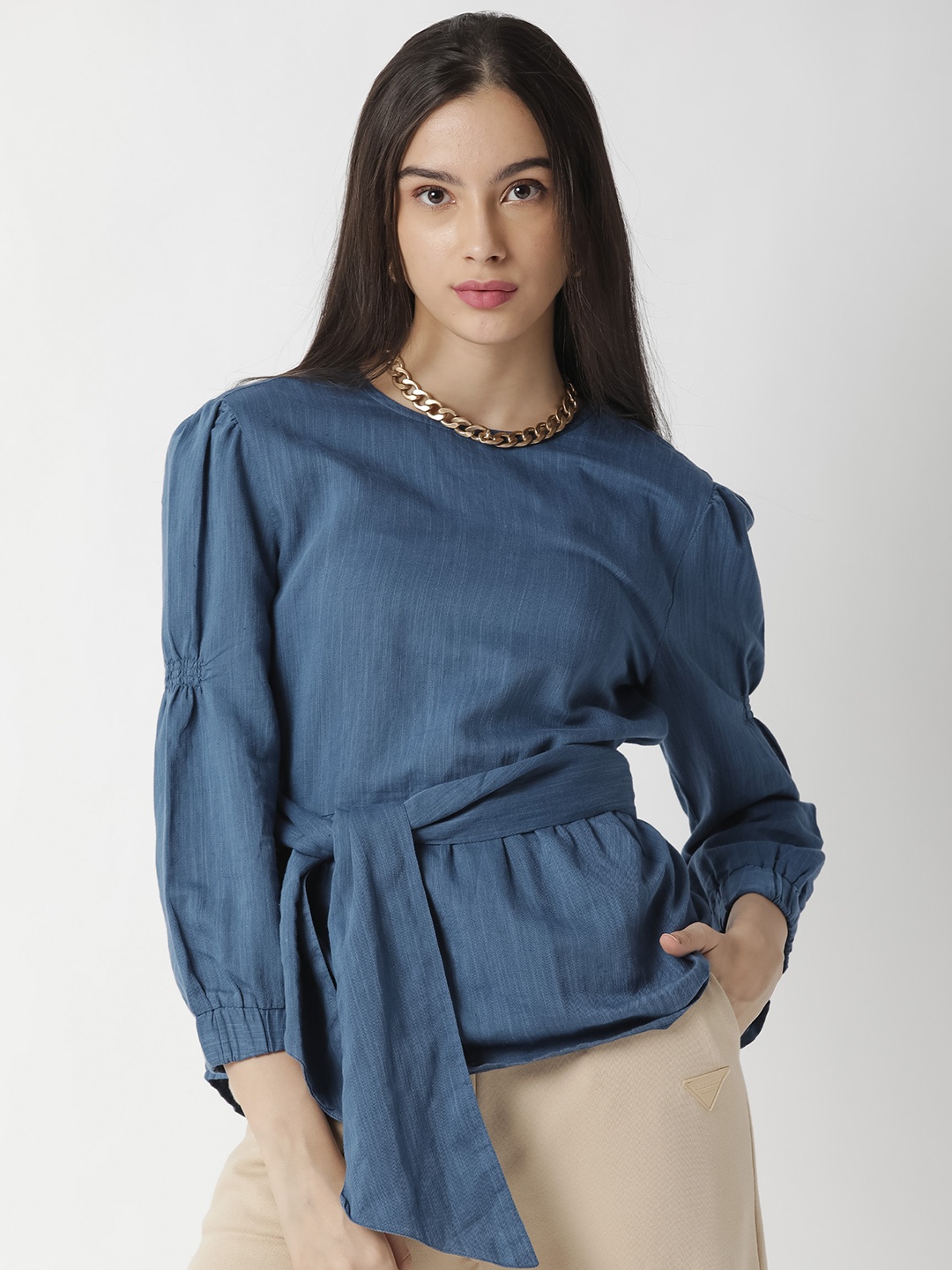 

RAREISM Teal Cinched Waist Top