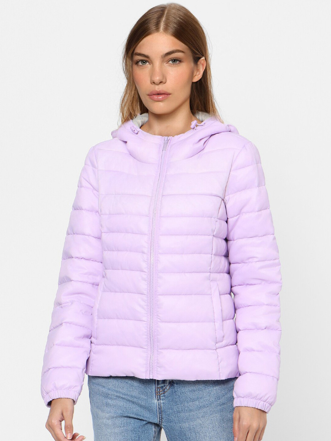

ONLY Women Purple Solid Lightweight Hooded Puffer Jacket
