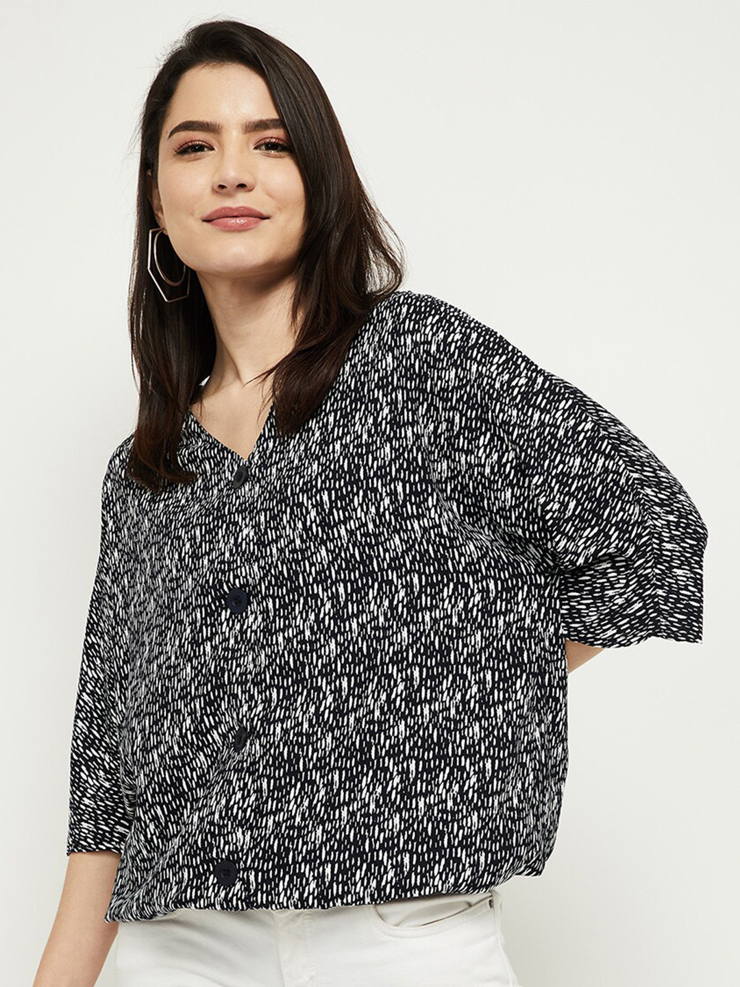 

max Blue Printed Regular Top