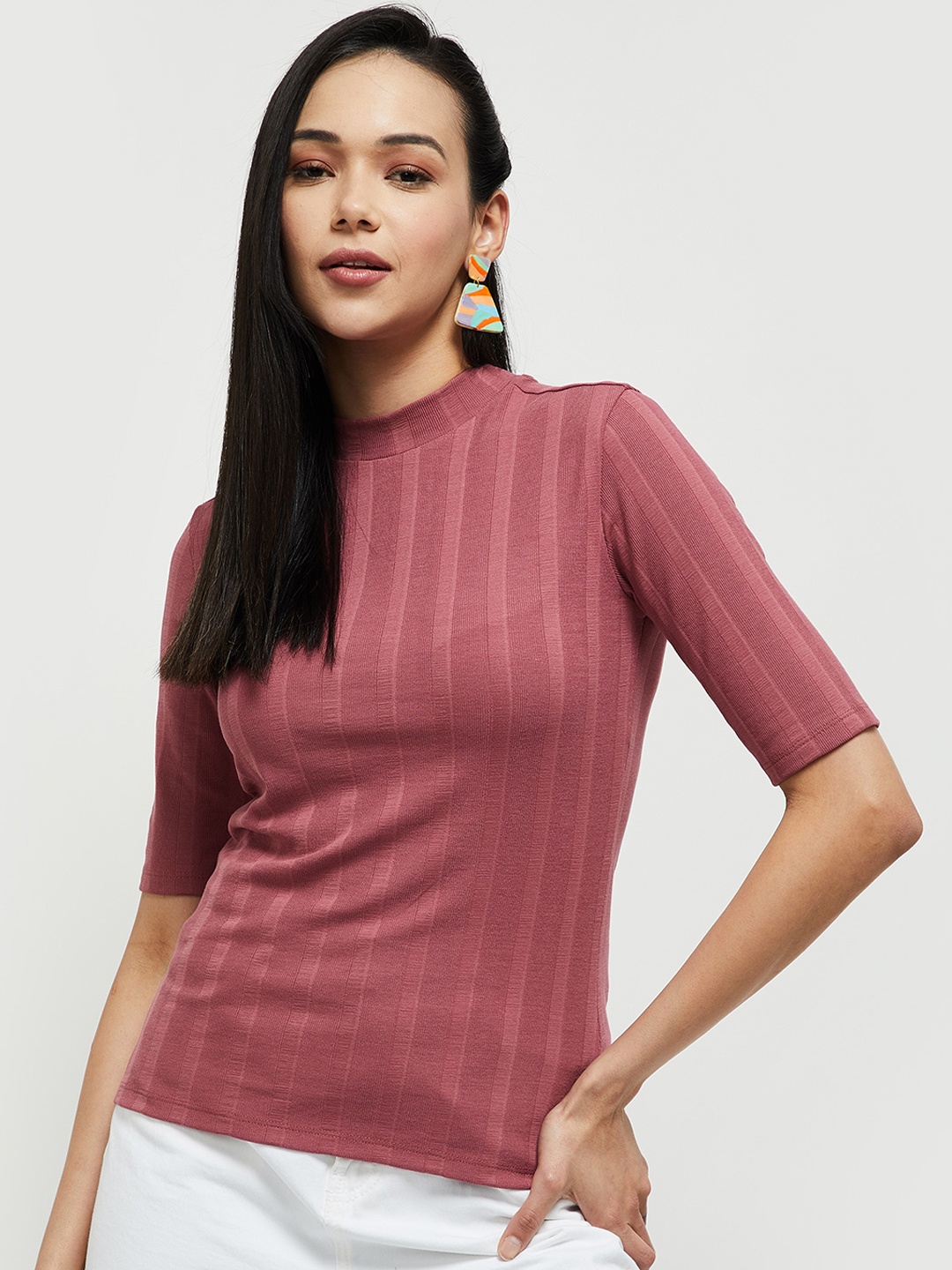 

max Women Pink Striped Regular Top