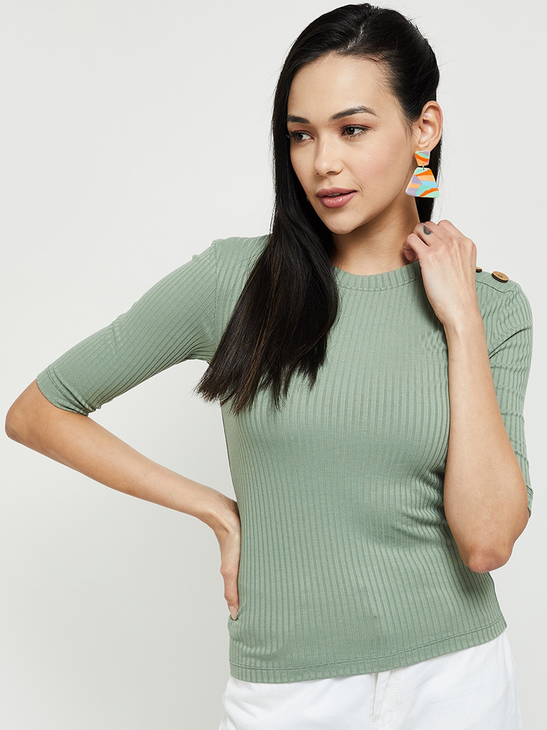 

max Sea Green Striped Top