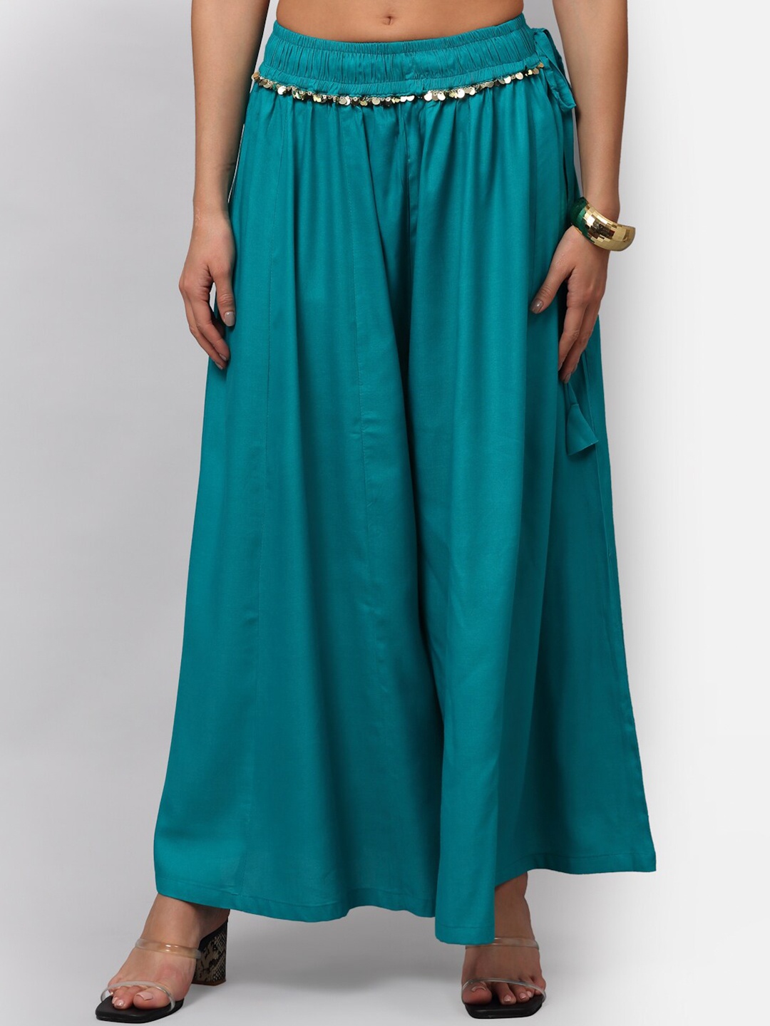 

NEUDIS Women Teal Flared Ethnic Palazzos