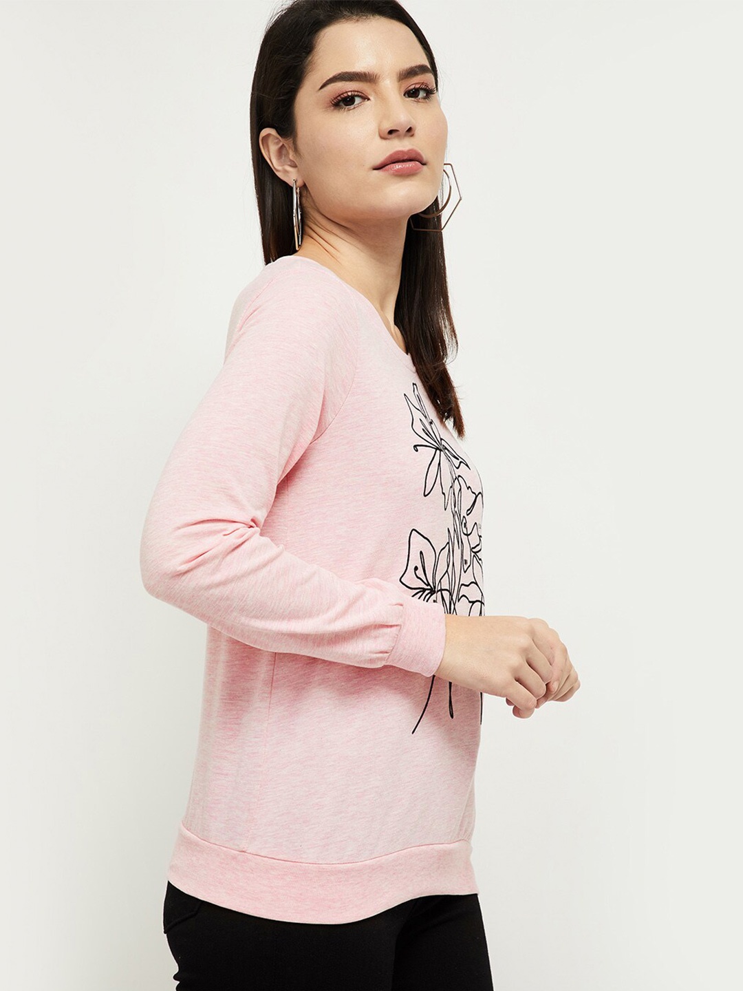 

max Women Pink & Black Printed T-shirt