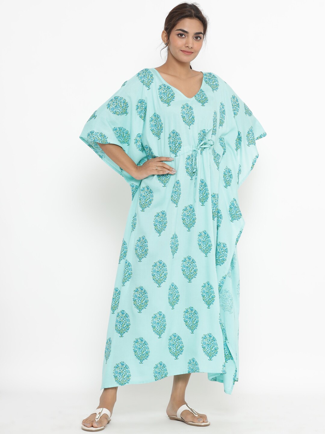 

Fabriko Turquoise Blue Ethnic Motifs Kaftan Maxi Dress