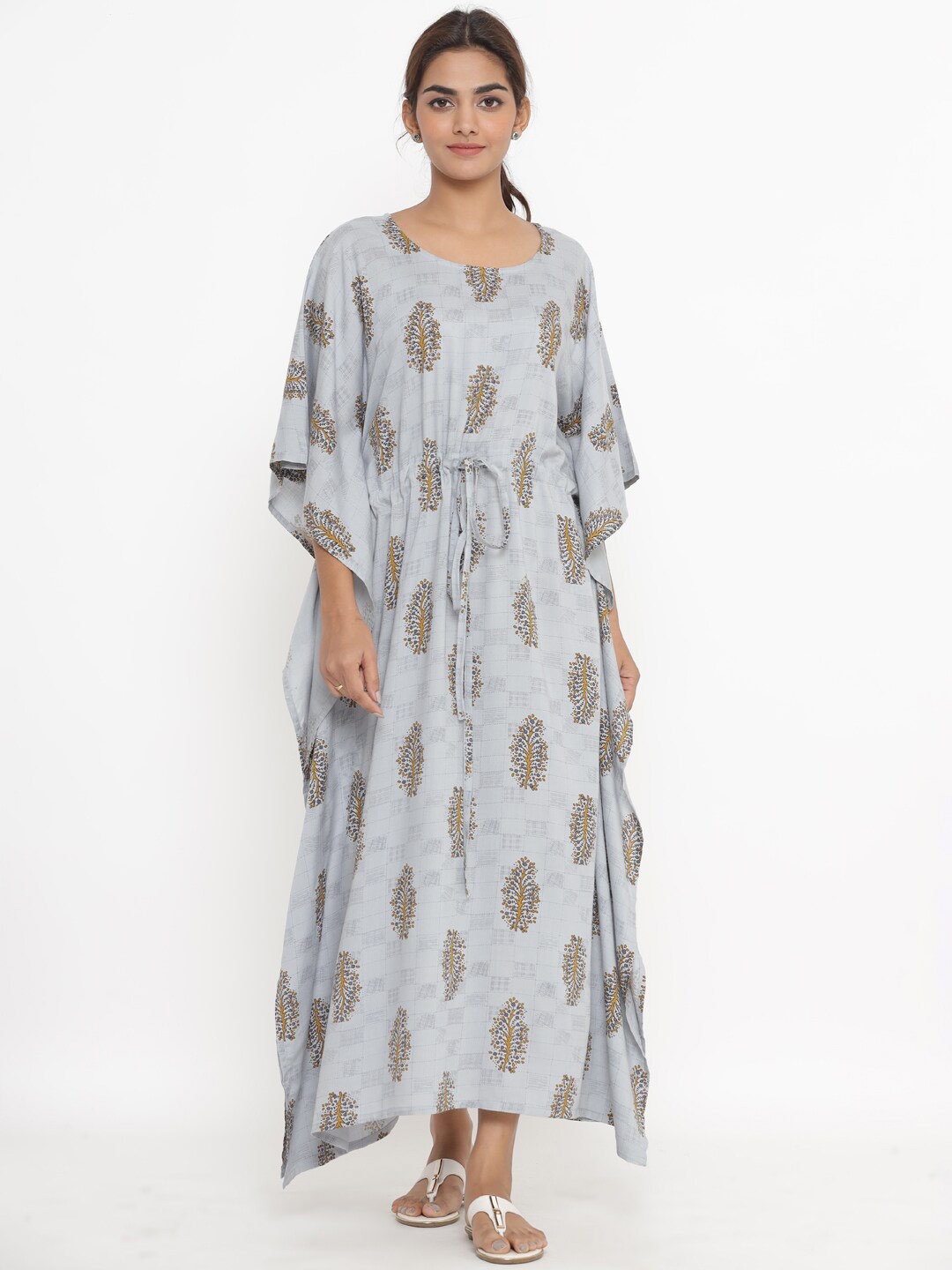 

Fabriko Grey Ethnic Motifs Kaftan Maxi Dress