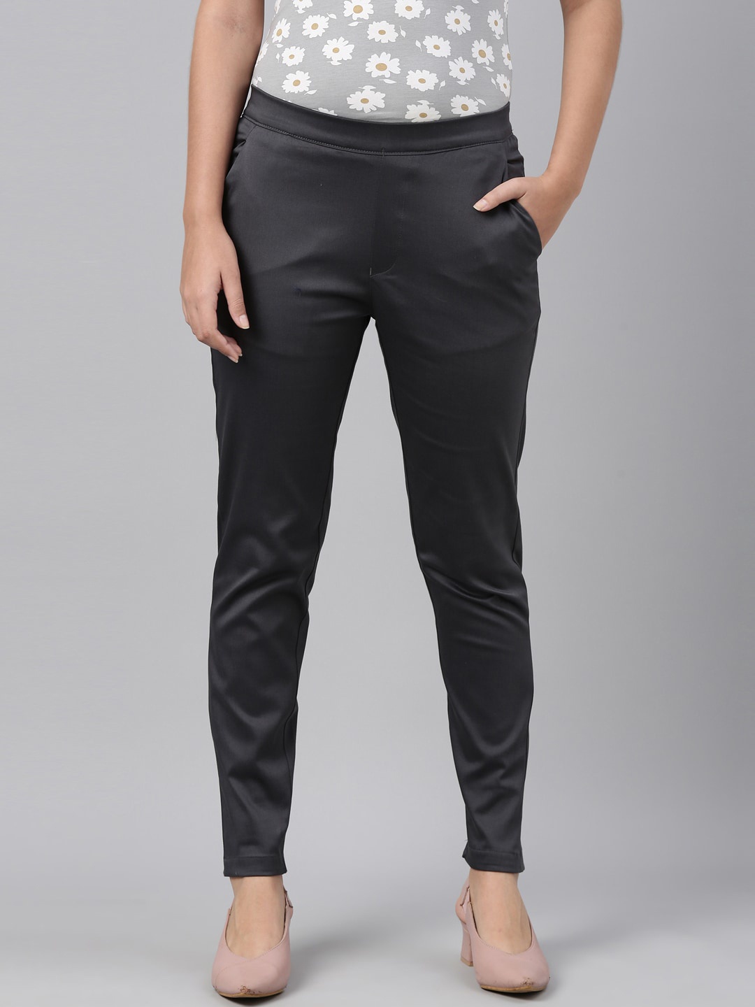 

Go Colors Women Grey Slim Fit Trousers