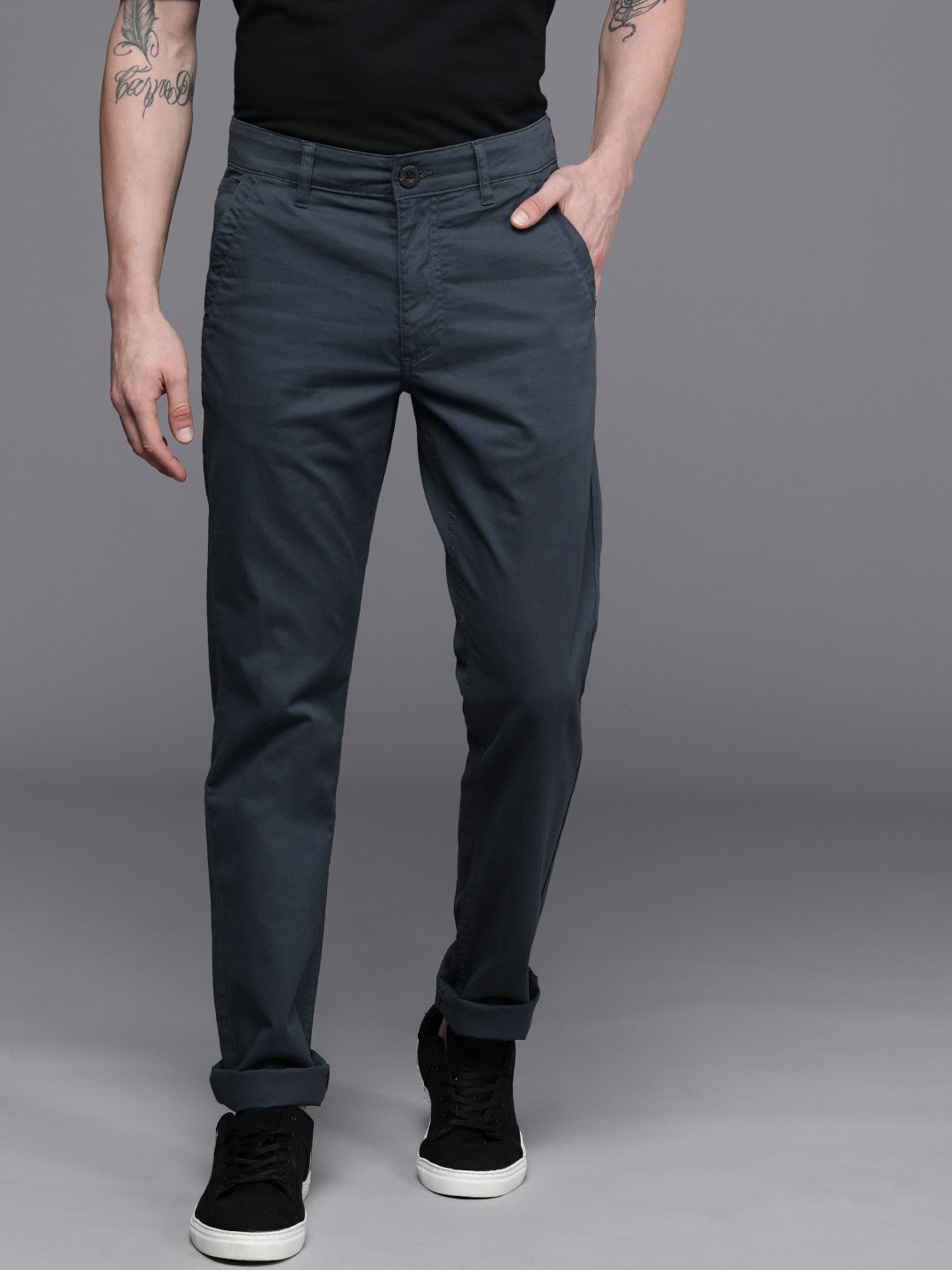

WROGN Men Blue Slim Fit Trousers