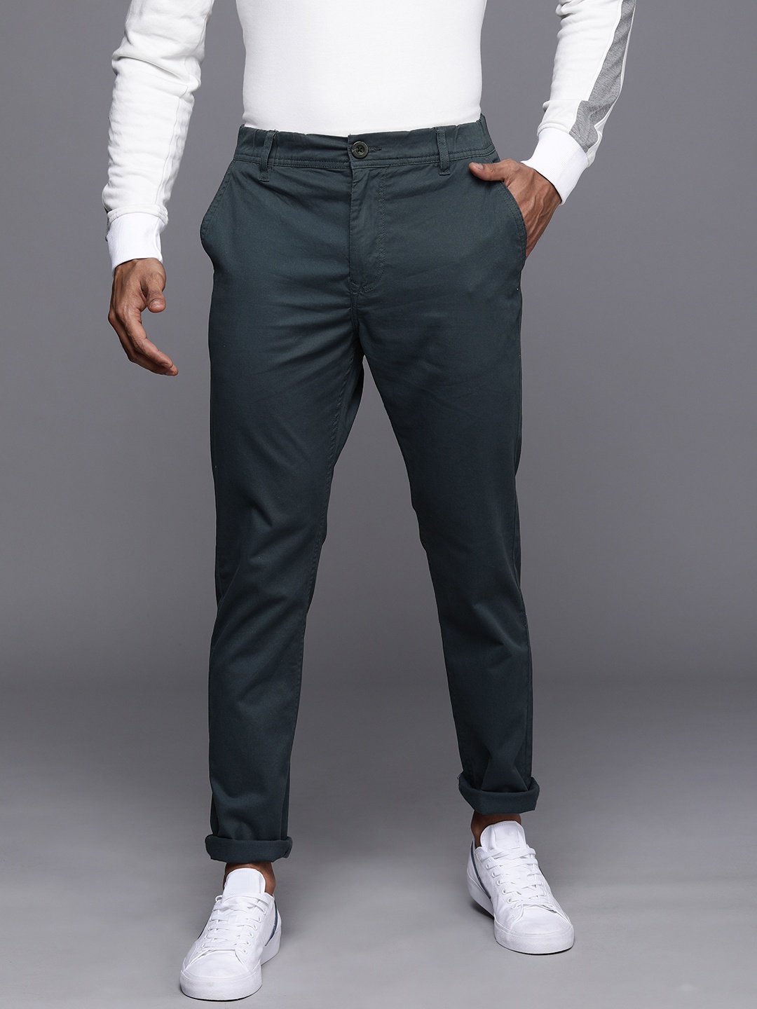 

WROGN Men Navy Blue Slim Fit Chinos Trousers