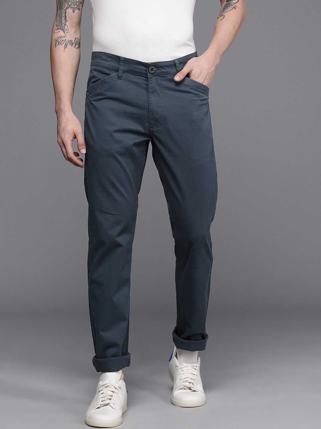 

WROGN Men Blue Slim Fit Trousers
