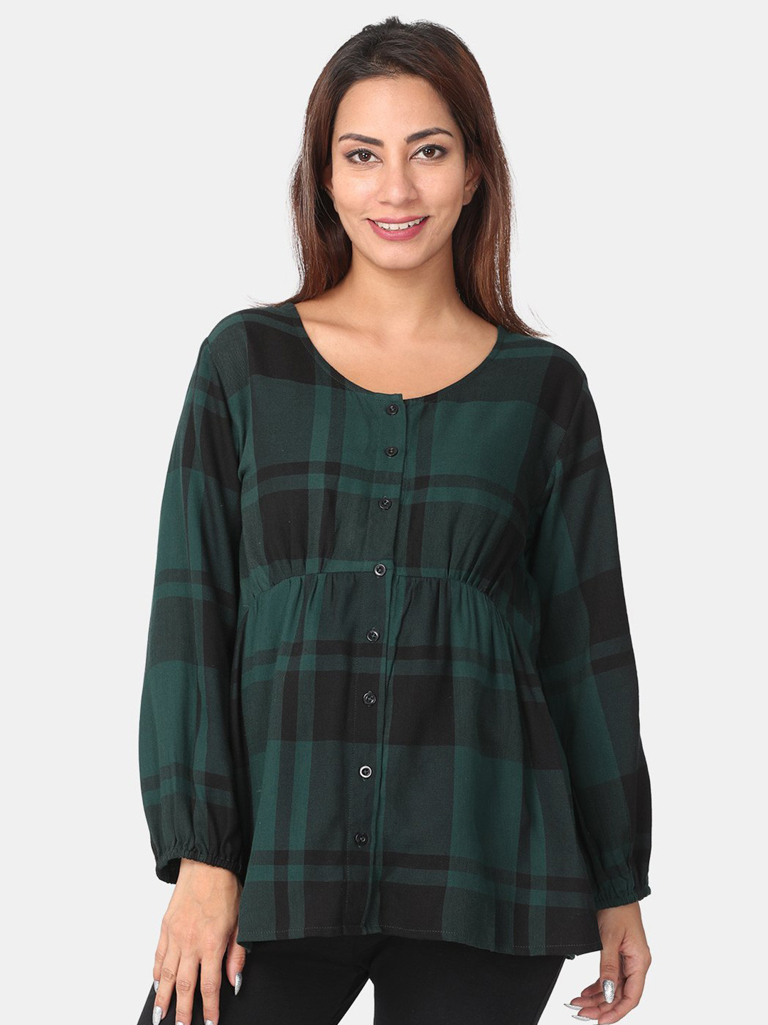 

The Mom Store Green Checked Regular Top