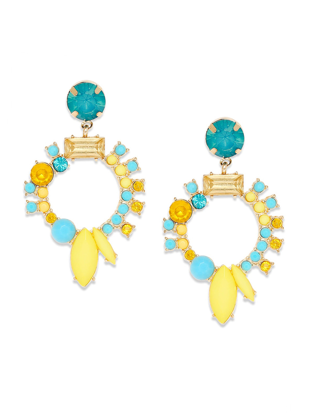 

BELLEZIYA Blue & Yellow Contemporary Drop Earrings