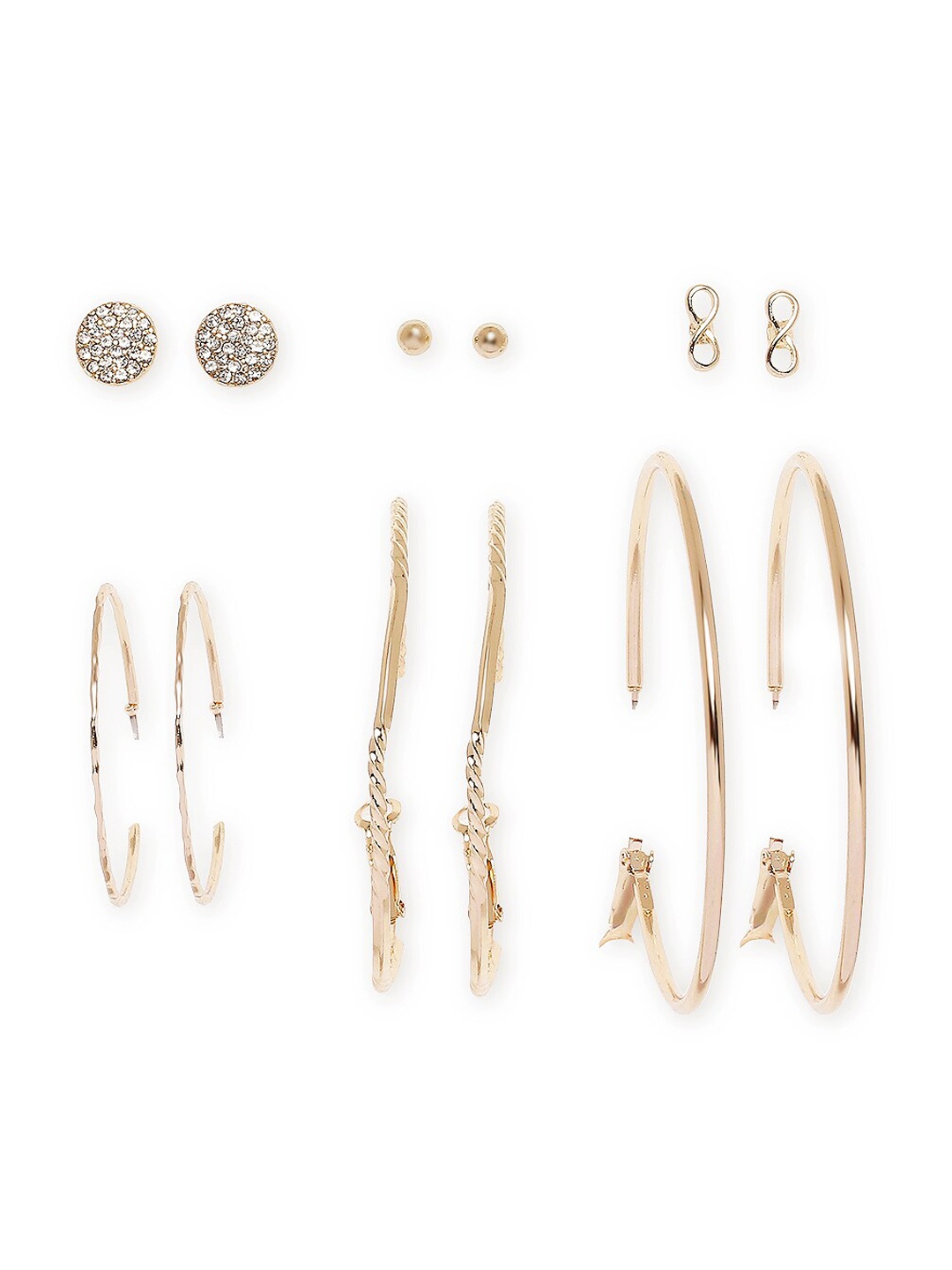 

BELLEZIYA Gold-Toned Set Of 6 Circular Hoop & Studs Earrings