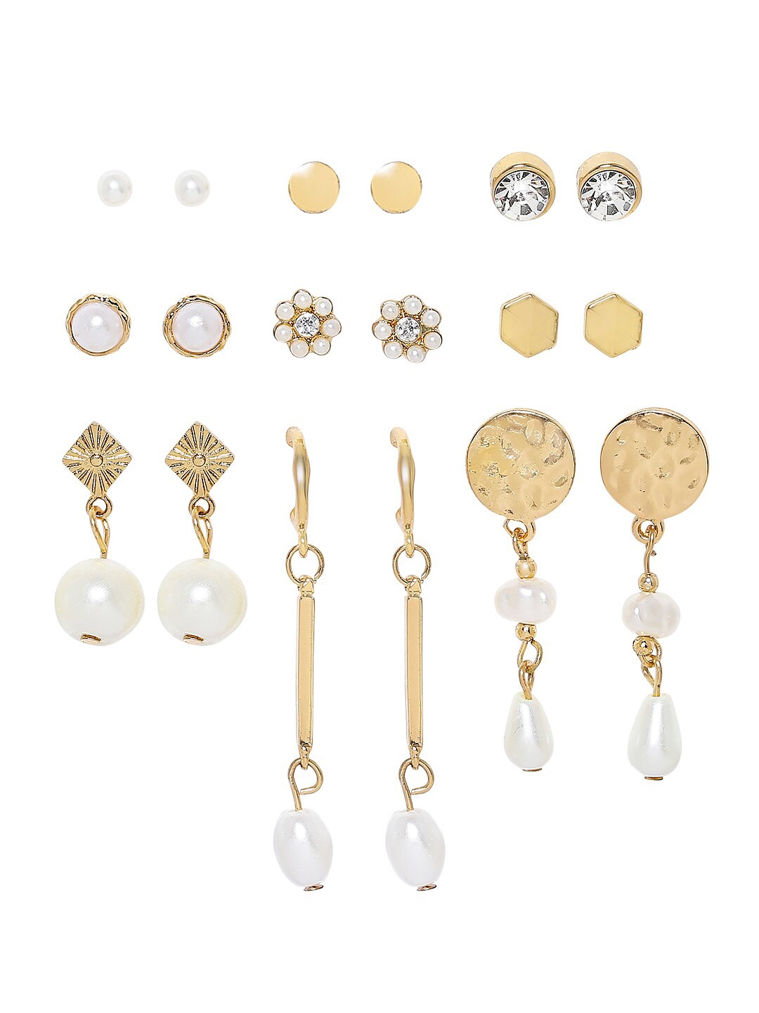 

BELLEZIYA Pack of 9 Gold-Toned Contemporary Stud Earrings