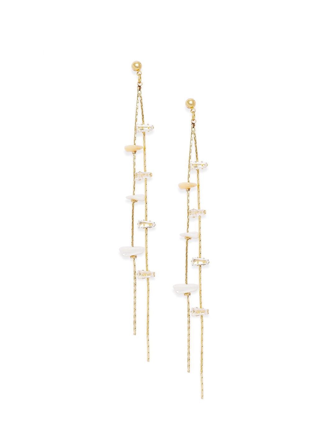 

BELLEZIYA Gold-Toned Artificial Stone Studded Contemporary Drop Earrings